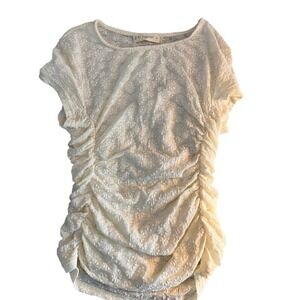By Together Ivory Floral Lace Ruched Short Sleeve Top S Coquette Feminine Summer